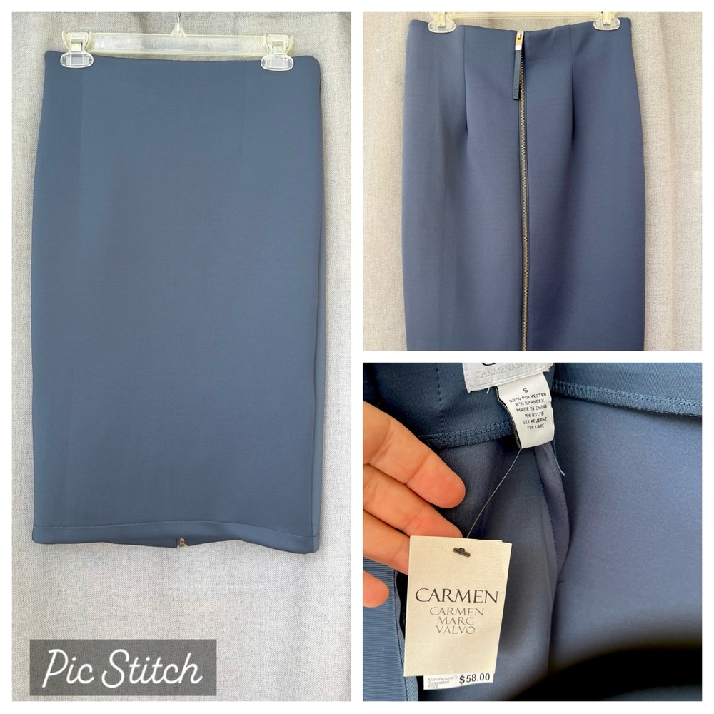 CARMEN MARC VALVO Neopren back zipper pensil skirt gray